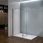 Paroi de douche verre anticalcaire avec retour pivotant 40 cm + barre de fixation 90 cm à pince 360° - Dimensions au choix