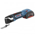 Outil multifonctions découpeur-ponceur 18v livré avec 2 batteries 4ah li-ion en coffret l-boxx gop 18 v-ec bosch 06018b0000