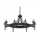 Suspension 8 ampoules cartwheel, en fer forgé noir