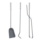 Ensemble serviteur de cheminée 5 pièces accessoire pelle balai pince support tisonnier gris helloshop26 13_0002447