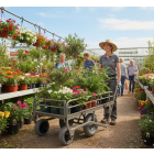 Chariot fleuriste grand modele avec ridelles et roues increvables