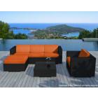 Salon de jardin 6 éléments en résine noire coussins orange