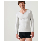 Tee-shirt DAMART Col V - Manches longues - Gris chiné - T.L - 12302