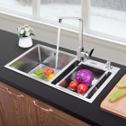 Evier en inox 2 bac & distributeur de savon - 78 x 43 cm