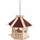 Mangeoire en pin naturel hexagonale avec toit en shingle et  2 perchoirs 31,5x24,5cm