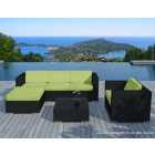 Salon de jardin 6 éléments en résine noire coussins verts