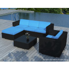 Salon de jardin 6 éléments en résine noire coussins turquoises