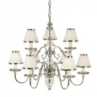 Chandelier tilburg, nickel poli, 9 abat-jours blancs