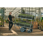 Chariot fleuriste grand, ridelles, roues increvables, 2 étagères