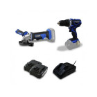 Pack sans fil perceuse 20 v + meuleuse 20 v + 2 batteries 2ah - hpack20v2a