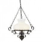 Suspension oil lantern, en fer forgé et verre opale