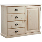 Buffet 1 porte 4 tiroirs en epicéa brut