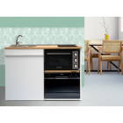 Kitchenette 120 cm avec domino de cuisson vitrocéramique, four, lave-vaisselle noir , évier gauche - trio120bg-sv
