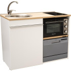 Kitchenette 120 cm avec domino de cuisson induction, four, lave-vaisselle silver , évier gauche- trio120bg-id-s