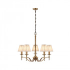 Suspension 5 ampoules stanford, laiton antique, abat-jour beiges