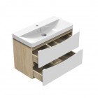 Meuble de rangement de salle de bain avec lavabo blanc et bois clair 80cm