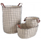 Panier à linge avec 2 corbeilles en métal (lot de 3)
