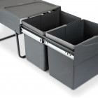Poubelles de recyclage pour la cuisine 2 x 15 L à fixation inférieure et extraction manuelle gris anthracite