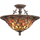 Plafonnier dragonfly, bronze et verre tiffany