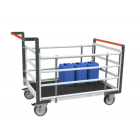 Chariot modulaire tube 2 dossiers + 2 ridelles, plateau bois avec tapis caoutchouc 1000 x 600 mm 500 kg