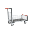 Chariot modulaire grillagé 1 dossier et 3 demi-ridelles plateau bois avec tapis caoutchouc 1000 x 600 mm 500 kg - 806724566