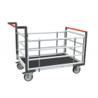 Chariot modulaire tube 2 dossiers + 2 ridelles, plateau bois avec tapis caoutchouc 1200 x 800 mm 500 kg