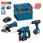 Kit perforateur burineur, perceuse visseuse et meuleuse angulaire 18 V-LI Bosch (2x4,0Ah + 2 coffrets)