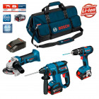 Kit perforateur burineur, perceuse visseuse et meuleuse angulaire 18 V-LI Bosch (2x4,0Ah + chargeur + porte outils)