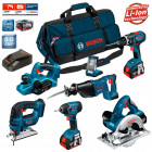 Kit 2 perceuses visseuses, scie sauteuse, scie circulaire, scie sabre, rabot Bosch (3x4,0Ah + chargeur + porte outils)