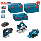Kit 3 outils PSL3WM2A scie sauteuse, scie circulaire et rabot sans fils Bosch (2 x 4,0 Ah + chargeur + 3 coffrets)
