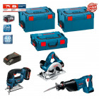 Kit 3 outils PSL3WGM2A scie sauteuse, scie circulaire et scie sabre 18 V-LI Bosch (2 x 4,0 Ah + chargeur + 3 coffrets)