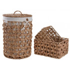 Panier à linge avec 2 corbeilles en jacinthe