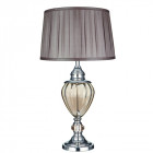 Lampe de table chrome et verre ambré, abat-jour plissé marron
