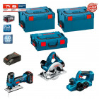 Kit 3 outils PSL3WM2B scie sauteuse, scie circulaire et rabot sans fils 18 V-LI Bosch (2 x 4,0Ah + chargeur + 3 coffrets)