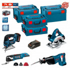 Kit scie sauteuse, scie circulaire, scie sabre et découpeur ponceur PSL4WGGM2A Bosch (2 x 4,0Ah + chargeur + 4 coffrets)