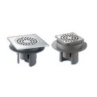 Siphon de sol à hauteur réglable - 150x150 platine laiton - grille inox - hauteur réglable jusqu à 85mm
