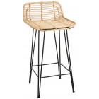 Tabouret haut en rotin naturel et métal