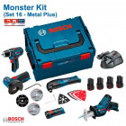 Kit perceuse-visseuse, meuleuse angulaire, scie sabre, découpeur-ponceur Bosch (lampe + 4x1,5Ah + chargeur + coffret)