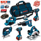 Kit 2 perceuses visseuses, scie sauteuse, scie circulaire, scie sabre, rabot Bosch (3x5,0Ah + chargeur + porte outils)