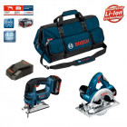 Kit scie sauteuse + scie circulaire Bosch (2 batteries 4,0 Ah + chargeur + porte outils)