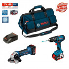 Kit meuleuse angulaire et perceuse visseuse à percussion Bosch (2 batteries 4,0 Ah + chargeur + porte outils)