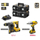 Kit perforateur SDS-Plus + boulonneuse à chocs 18V DeWALT (2 batteries 5,0 Ah + chargeur + 2 coffrets TSTAK II)