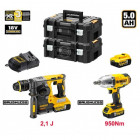 Kit perforateur SDS-Plus + boulonneuse à chocs 18V DeWALT (3 batteries 5,0 Ah + chargeur + 2 coffrets TSTAK II)