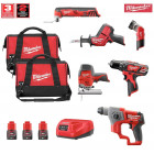 Kit 6 outils électroportatifs 12V MWK126CD3 + 3 x 2,0 Ah + chargeur + 2 sacs à outils M Milwaukee
