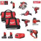 Kit 7 outils électroportatifs 12V MWK127AT2 + 2 batteries 6,0 Ah + chargeur Milwaukee