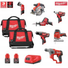Kit 7 outils électroportatifs 12V MWK127AD2 + 2 batteries 2,0 Ah + chargeur C12C Milwaukee