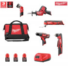 Kit 12V MWK125BD3 5 outils M12TLED + M12CHZ + C12MT + M12BPD + C12RAD + accessoires Milwaukee