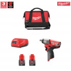 Boulonneuse à chocs M12CIW12D2 + 2 batteries 2,0 Ah + chargeur C12C + sac à outils M Milwaukee