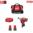 Visseuse à chocs M12BIDD2 + 2 batteries 2,0 Ah + chargeur C12C + sac à outils M Milwaukee