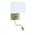 Applique adjustable wall 26 cm avec liseuse, en laiton antique avec abat-jour blanc